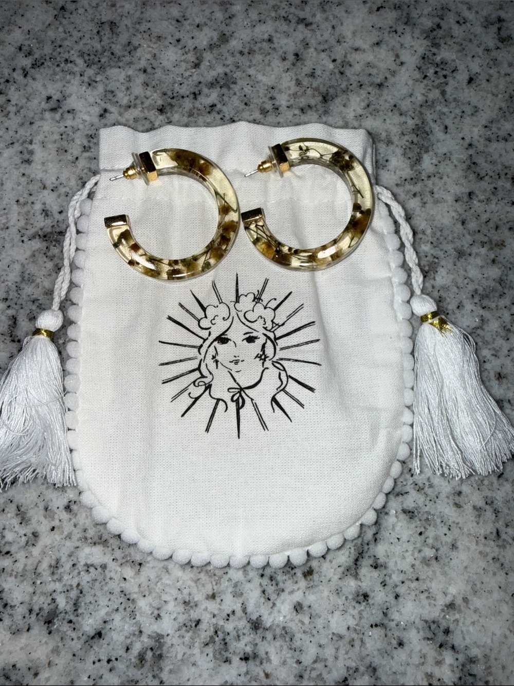 Gold Floral Resin Hoop Earrings with Gold Accents
